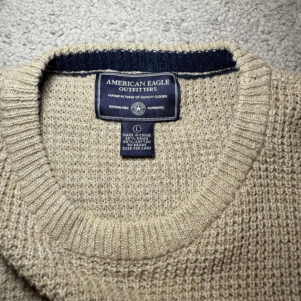 American‎ Eagle Outfitters Sweater L Men Beige Blue Green Chest 48